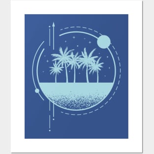 Minimalist Geometry and Vintage Palm Trees in Aqua Blue Posters and Art